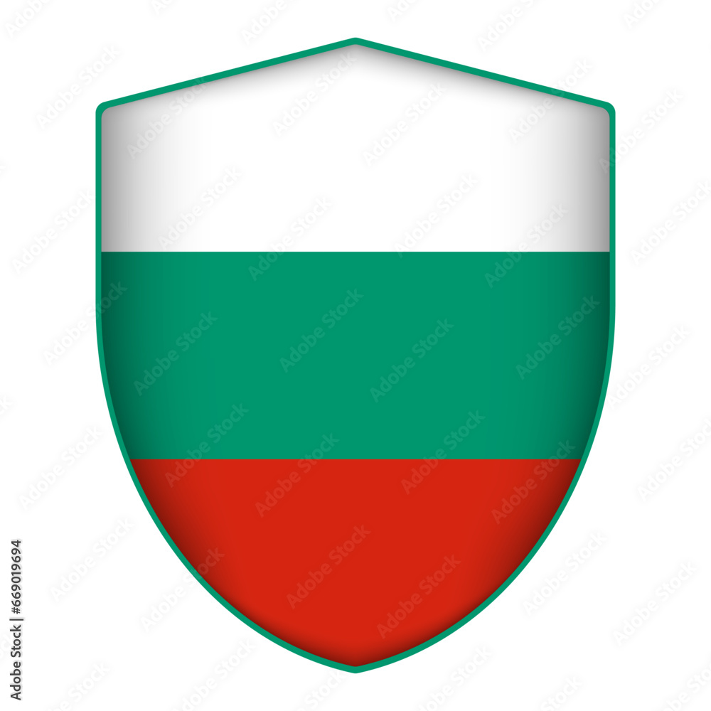 Bulgaria flag in shield shape. Vector illustration. Bulgaria flag in shield shape. Vector illustration.