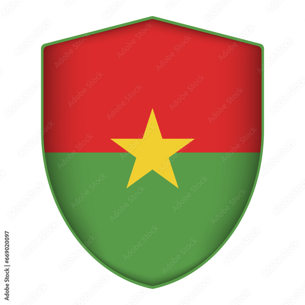 Burkina Faso flag in shield shape. Vector illustration. Burkina Faso flag in shield shape. Vector illustration.