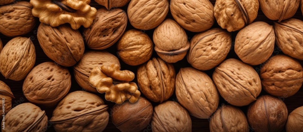 Closeup of the textured background of walnuts Closeup of the textured background of walnuts