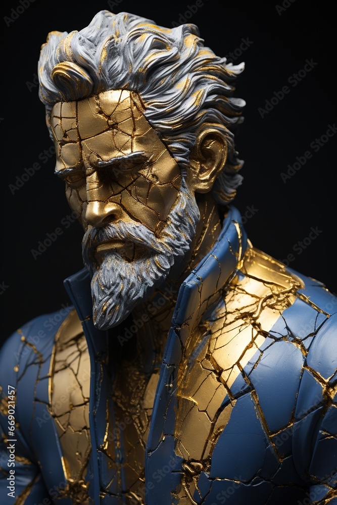 Obraz premium Sculpture stoïcienne de style kintsugi, lignes dorées. Grec ancien, romain, religieux. Stoïcisme. IA générative, IA