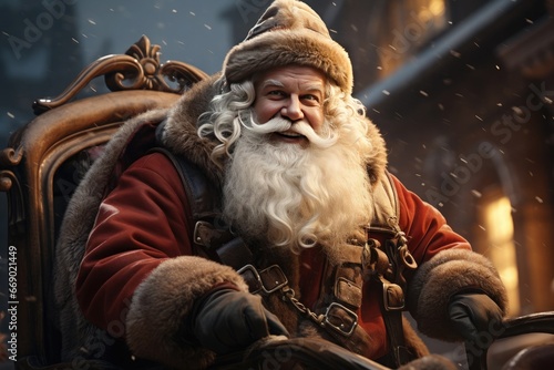 old photo of Santa Claus riding his sleigh ready to deliver gifts