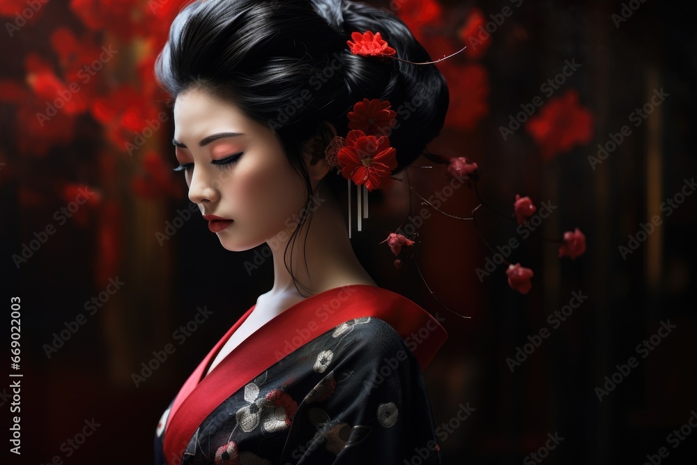 Silent portrait of a geisha, lost in thought. Silent portrait of a geisha, lost in thought.