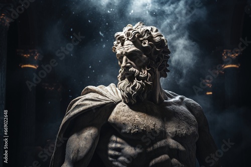 Personne de sculpture stoïque avec pierre, peau. Grec ancien, romain, abstrait. Stoïcisme. IA générative, IA © MiniMaxi