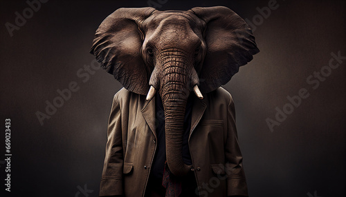 Elefant Portrait Chef lustige Darstellung Vorgesetzter symbolisch Vorstand f  r St  rke beweisen skurrile lustige Tiere mit Sonnenbrille f  r Kartenmotiv Vorlage Marketing Bewerbung Generative AI 