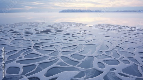 Ice formations on a frozen lake  their patterns telling tales of winter s chill.