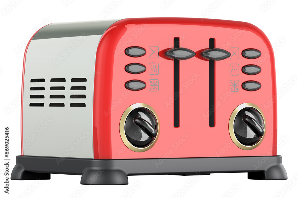 Fototapeta premium Red Retro Toaster, 3D rendering isolated on transparent background