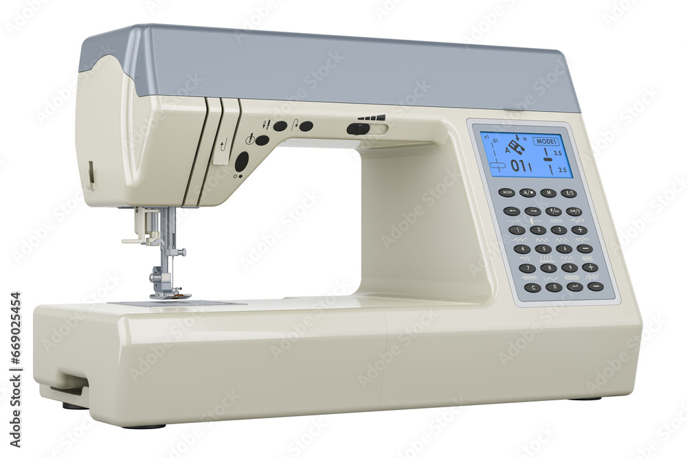 Computerized Sewing Machine. Electronic sewing machine, 3D rendering isolated on transparent background