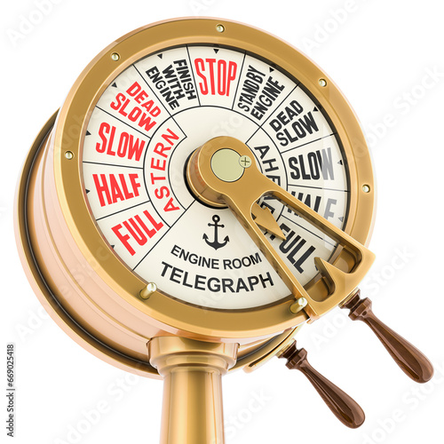 Engine Order Telegraph. Maritime Nautical Brass Ships Telegraph. 3D rendering isolated on transparent background