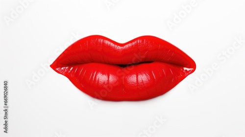 Red lips kissing mark on white background.