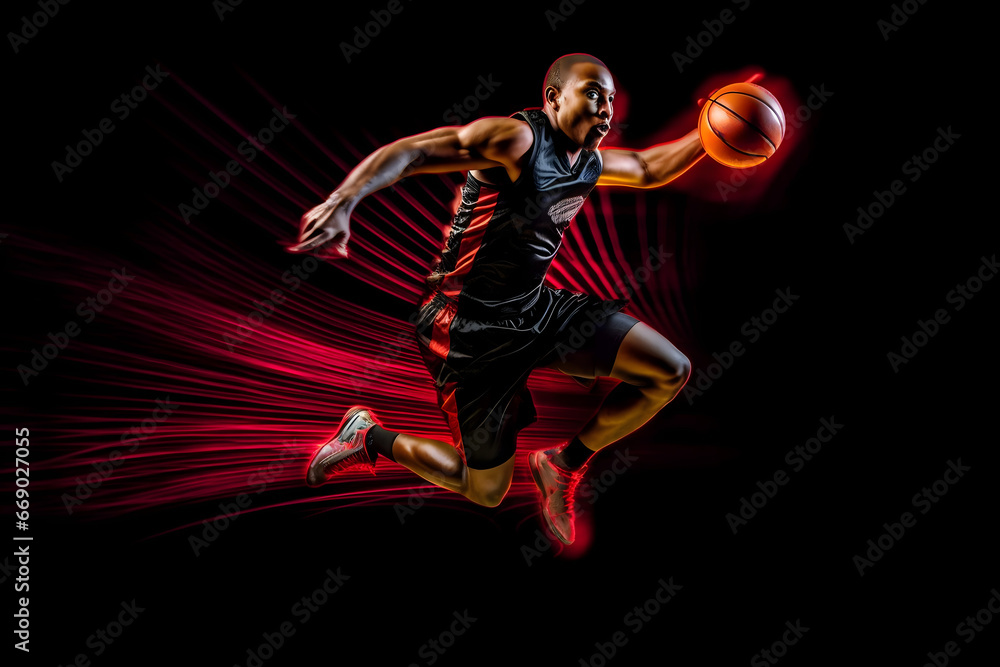 Obraz premium basketball player with ball, basketball player in motion