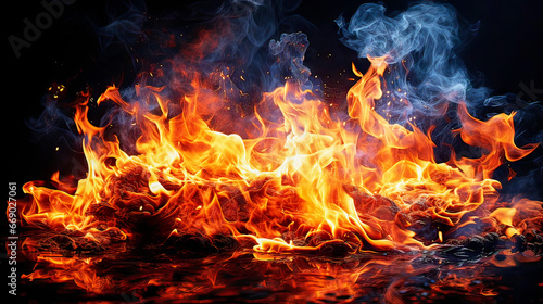 Burning Flames of a Glowing Fire with Minimal Smoke, Background, Pattern, Texture
