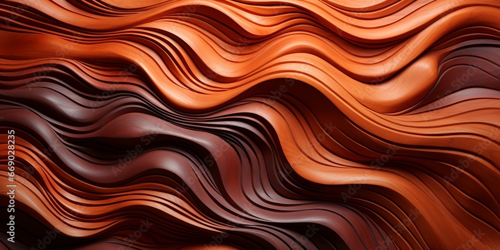 Wooden art background - abstract close-up of detailed organic brown wave wave wall texture banner wall carved wood