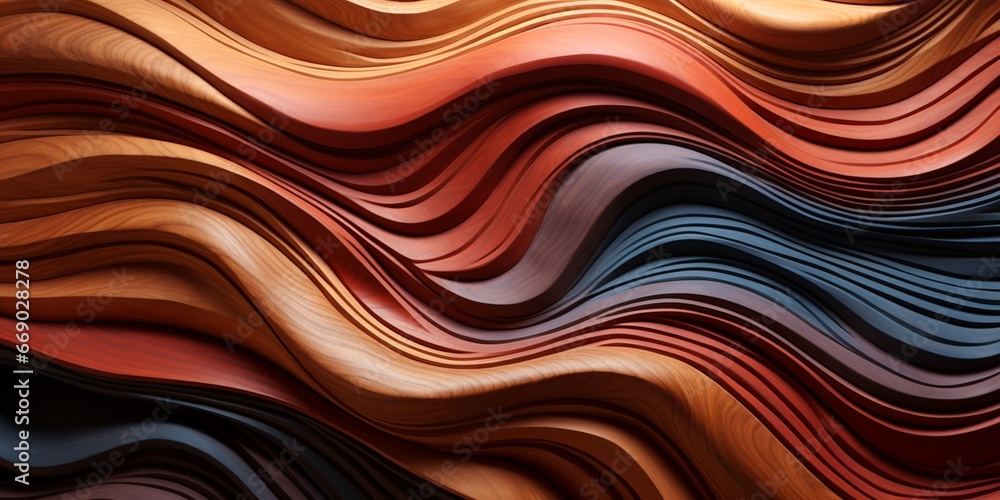 Wooden art background - abstract close-up of detailed organic brown wave wave wall texture banner wall carved wood