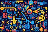 Abstract Pattern with Multicolored Shapes on Blue Surface