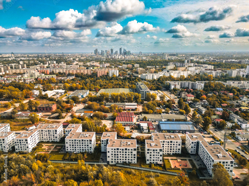 Panorama na miasto, miasto Warszawa w Polsce  - obrazy, fototapety, plakaty 