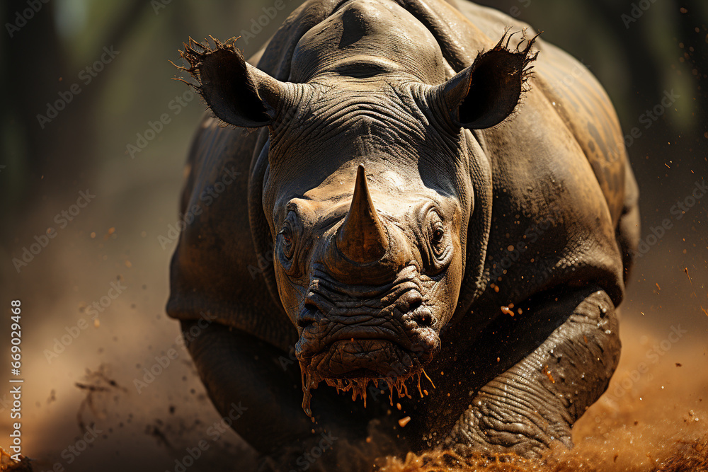 rhinos walk on mud