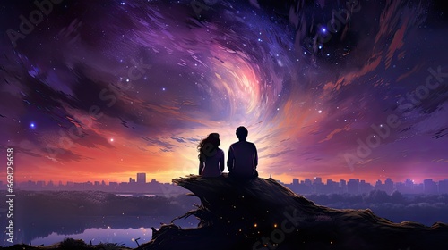 The couple sat and looked at the stars