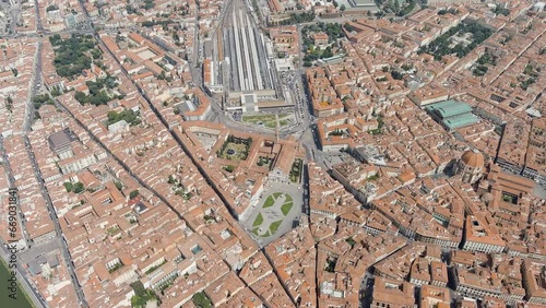 Florence, Italy. Central railway station (Stazione Ferroviaria Firenze Santa Maria Novella) Panoramic view of the city. Summer, Aerial View photo