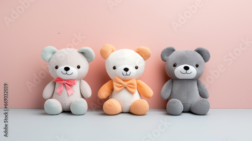 cutout set of 3 cartoon animal toys characters isolated on solid background