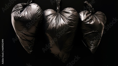 Garbage Heart. Trash bag in form of heart. Eco-friendly creativity. Garbage bag. photo
