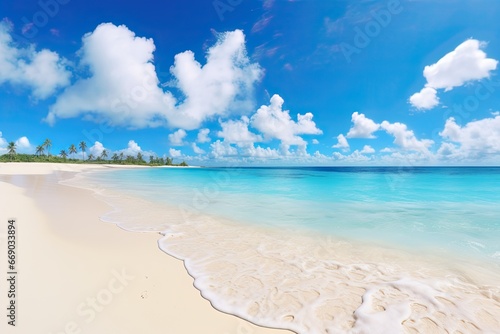 A Panorama of a Beautiful White Sand Beach Under Blue Skies � Captivating Coastal Beauty on Display © Michael