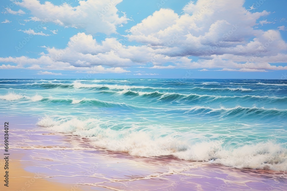 A Serene Beach Landscape: Gentle Waves Lapping the Shore - Captivating Digital Image