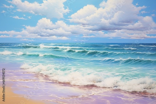 A Serene Beach Landscape: Gentle Waves Lapping the Shore - Captivating Digital Image