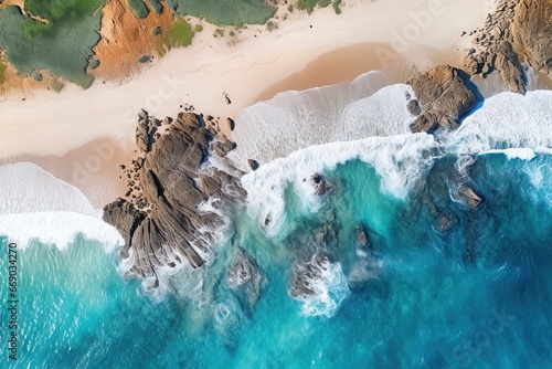 Aerial View of Curved Beach Coastline: Captivating Coastal Beauty at its Finest