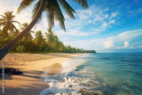Aerial View  Lush Palm Trees on Beach Coastline - Breathtaking Tropical Scene