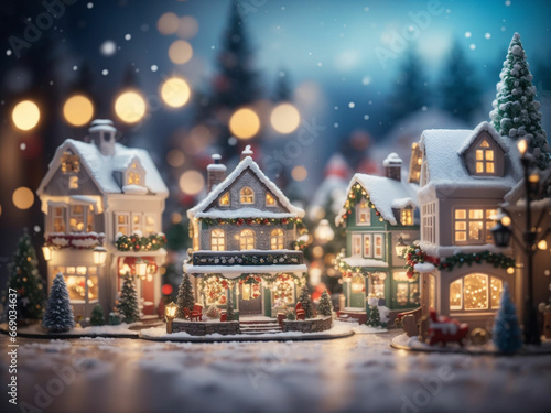 Christmas miniature scene of cozy town with flock background © png sublimation