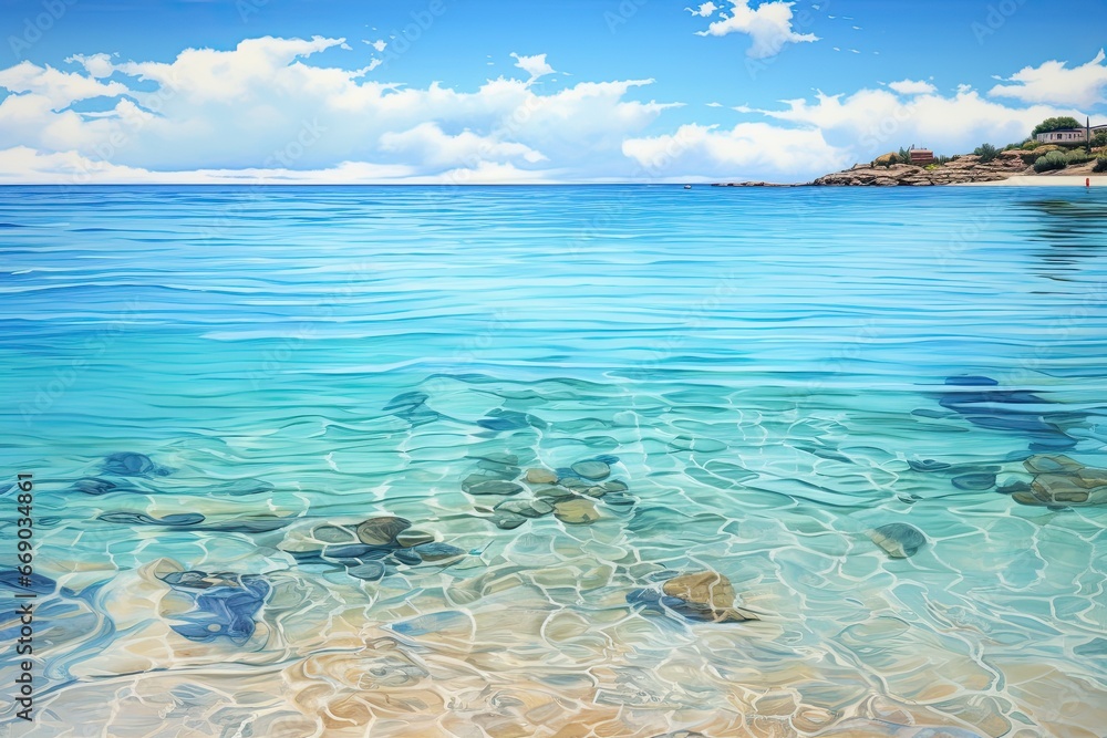 Crystal Clear Blue Sea: Stunning Beach Scene Captured in Exquisite Digital Image