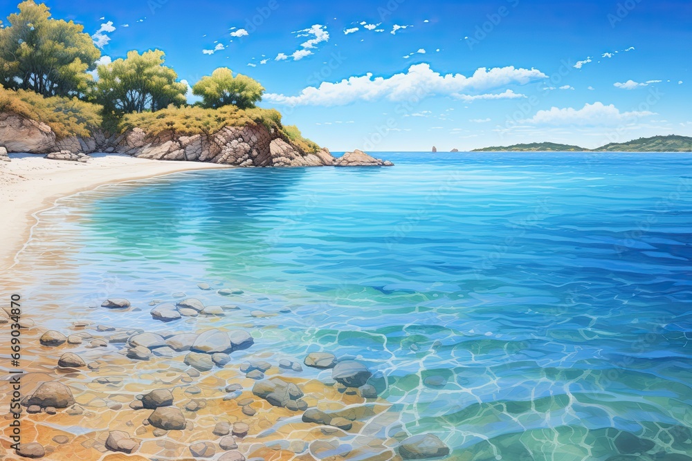 Crystal Clear Blue Sea Beach Scene: Tranquil Paradise on the Shore