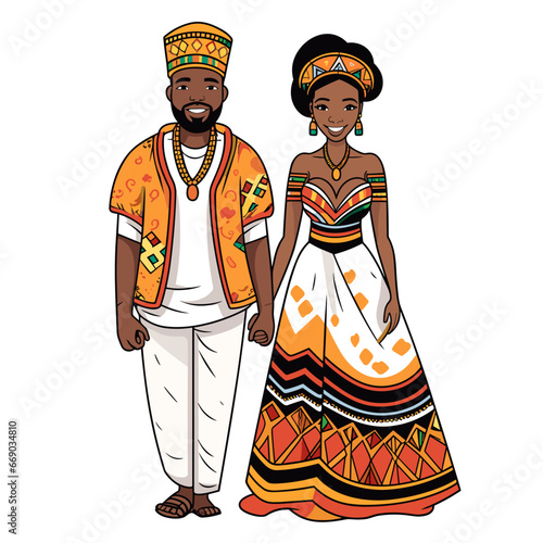 African couple hand-drawn comic illustration. African couple. Vector doodle style cartoon illustration