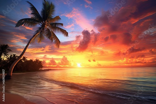 Beach Palm Tree: Captivating Beach Sunset