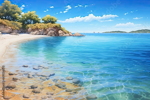 Crystal Clear Blue Sea Beach Scene: Tranquil Paradise on the Shore