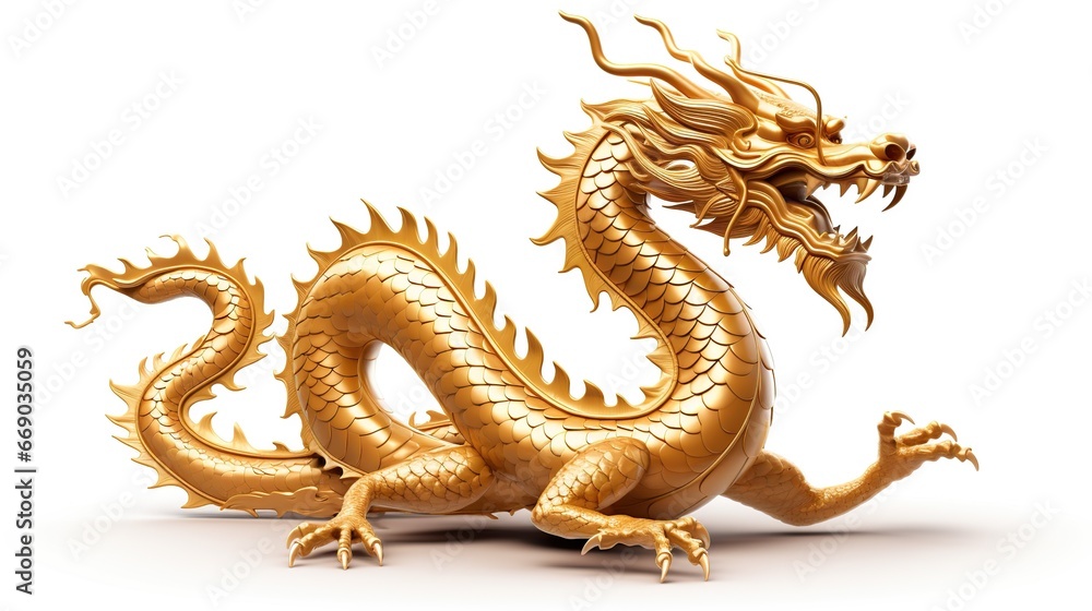 Fototapeta premium Chinese golden dragon isolated on white. Golden traditional chinese dragon isolated on white,Chinese golden dragon,