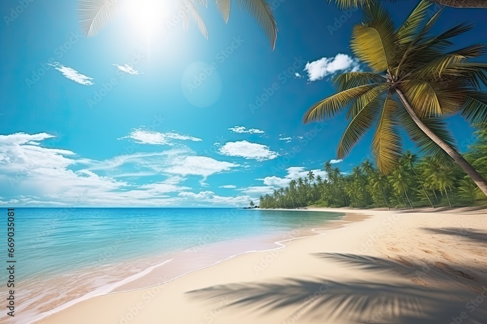 Beach Summer Vacation: Stunning Tropical Beach and Sea Nature Landscape View