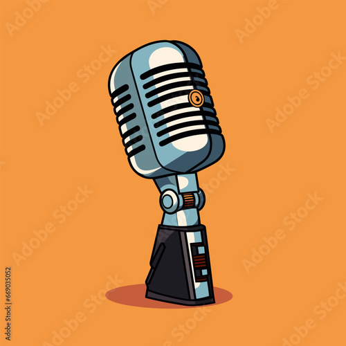 Microphone hand-drawn comic illustration. Microphone. Vector doodle style cartoon illustration