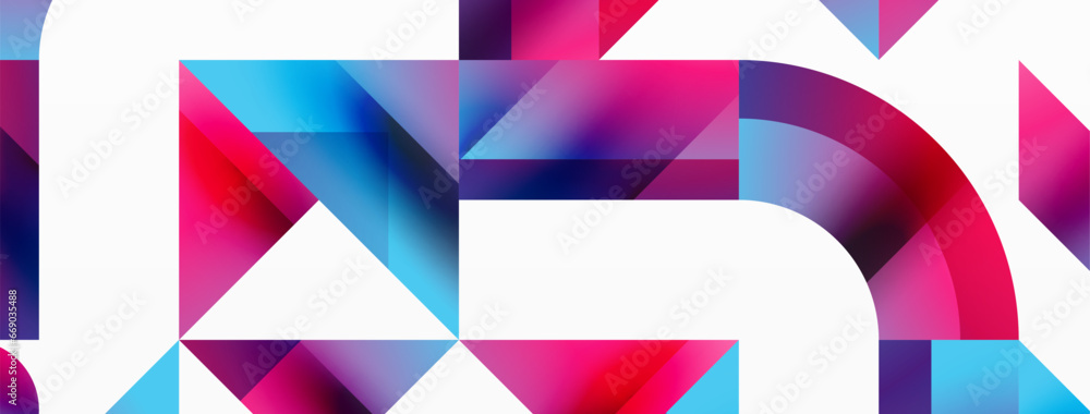 Geometric background with squares, triangles, circles. Shapes harmoniously interact, creating visually striking design for digital designs, presentations, website banners, social media posts Geometric background with squares, triangles, circles. Shapes harmoniously interact, creating visually striking design for digital designs, presentations, website banners, social media posts