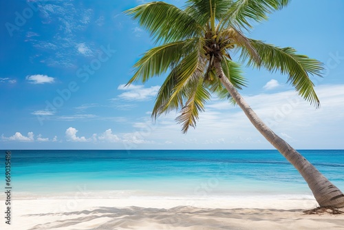 Beach View with Palm Tree  Perfectly Captured Digital Image for Serene Tropical Vibes
