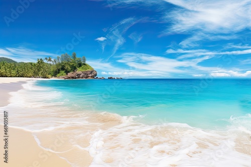 Panoramic View of Beautiful White Sand Beach and Turquoise Water: A Heavenly Paradise