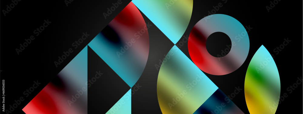 Mosaic pattern composition featuring harmonious interplay of triangles, lines, and round elements, creating a visually engaging and dynamic design for posters, covers, banners, brochures, websites