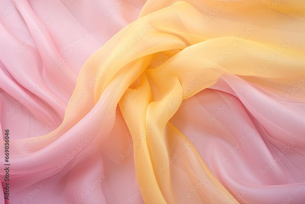 Fototapeta premium Candy Clouds: Pink and Yellow Chiffon Fabric - Delicate Backgrounds for Stunning Visuals