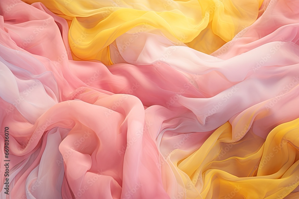 Candy Cloud: Whimsical Pink and Yellow Chiffon Fabric Image Candy Cloud: Whimsical Pink and Yellow Chiffon Fabric Image