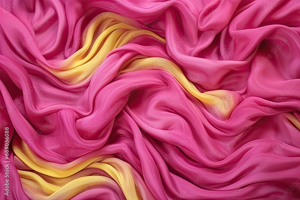 Fototapeta premium Candy Curls: Pink and Yellow Textured Chiffon Fabric for Vibrant and Fun Designs