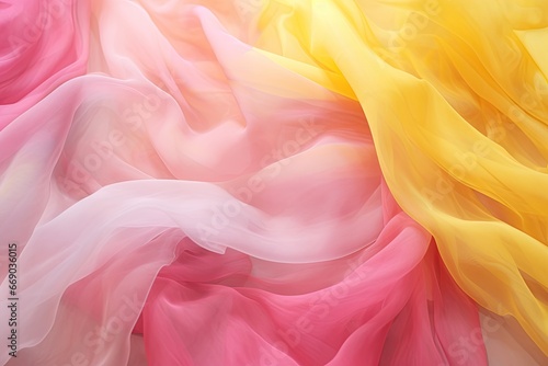 Candy Cloud: Whimsical Pink and Yellow Chiffon Fabric Image