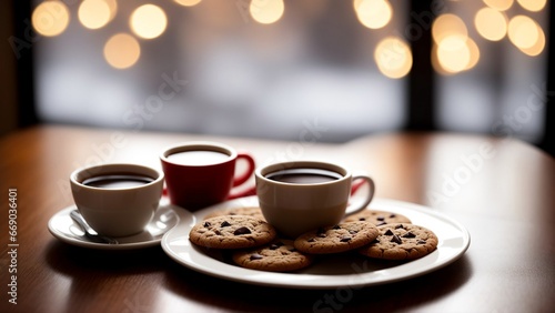 Coffee with cookies, cozy atmosphere. Generative AI