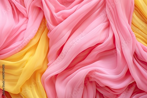 Chiffon Charm: Pink and Yellow Fabric Texture - Exquisite Visuals of Soft and Delicate Chiffon