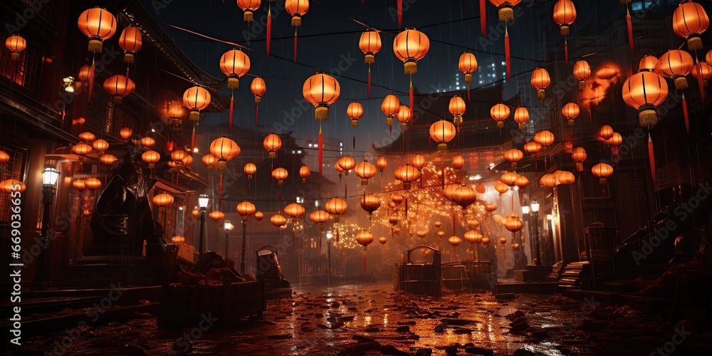 Chinese lanterns during Chinese New Year - obrazy, fototapety, plakaty 