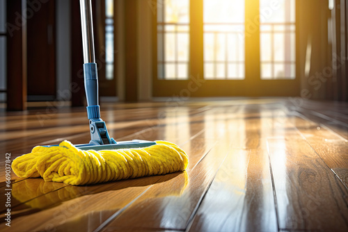 yellow mop on a wooden floor